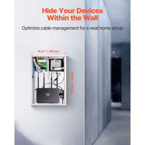 Boîtier multimédia structuré VEVOR de 20&nbsp;po, boîtier multimédia encastré avec couvercle, trousse de gestion de câbles mural, armoire multimédia,