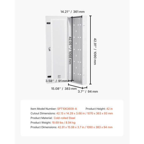 Boîtier multimédia VEVOR de 42&nbsp;po, centre multimédia structuré avec porte à charnière ventilée, boîtier de gestion des câbles, armoire