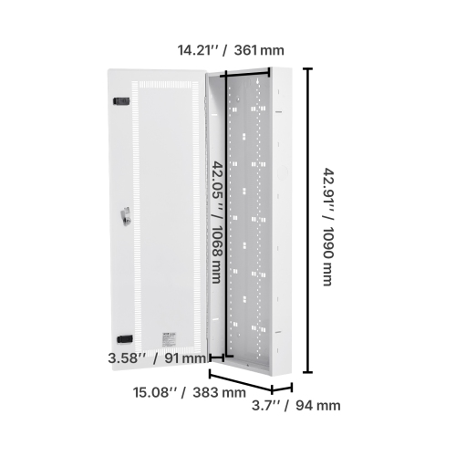Boîtier multimédia VEVOR de 42&nbsp;po, centre multimédia structuré avec porte à charnière ventilée, boîtier de gestion des câbles, armoire