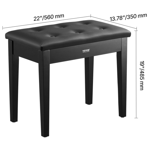 Banc à piano VEVOR de 22 x 13,78 x 19&nbsp;po, fauteuil piano avec coussin rembourré haute densité, compartiment de rangement pour livres de musique,