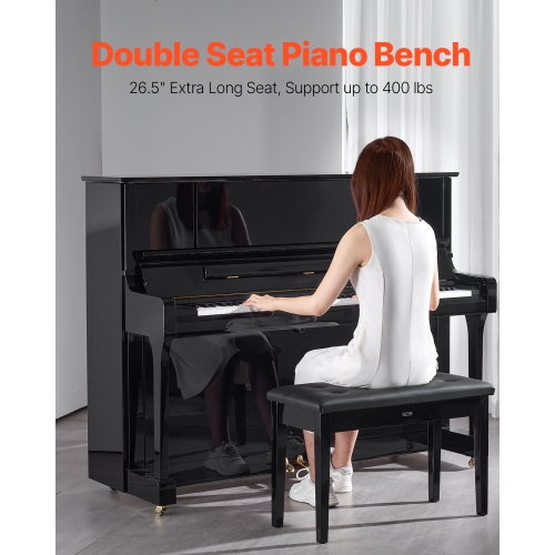 VEVOR 29.5" x 14" x 19" Piano Bench, Duet Keyboard Piano Chair with High-Density Padded Cushion, Storage Compartment for Music Books, Wooden Piano