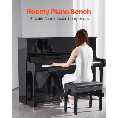 VEVOR 22" x 13" x 19.3" Piano Bench, Keyboard Piano Chair with 19.3"-22.8" Height, Padded Cushion, Storage Compartment for Music Books, Wooden Piano