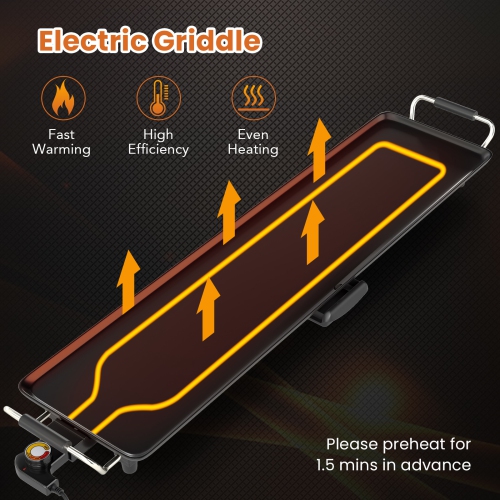 Gymax 27'' Large Electric Griddle w/ Adjustable Temperature Thermostats and Drip Tray