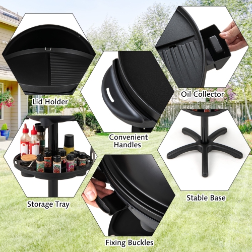 Gymax Indoor Outdoor Electric Grill w/ Non-stick Grill Plate Temperature Control