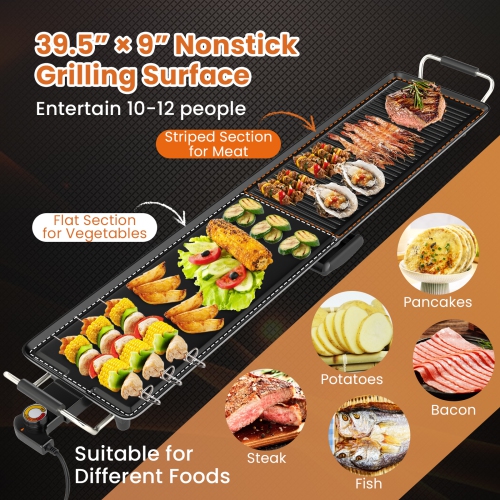Gymax 39.5'' Extra Large Electric Griddle w/ 2 Cooking Surface Adjustable Temperatures