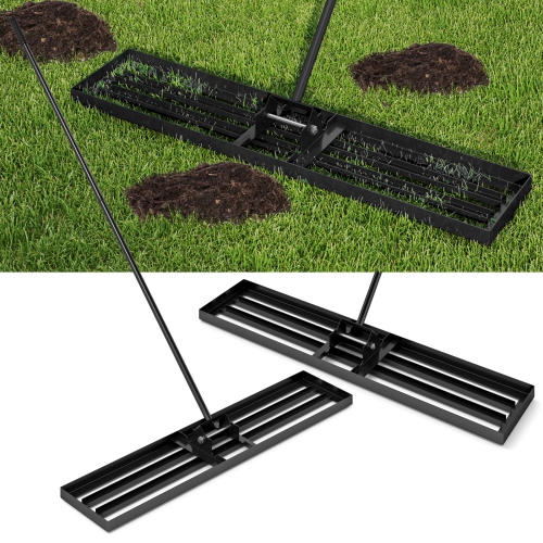 Gymax 30'' x 10'' Heavy Duty Lawn Level Tool for Soil w/ 67'' Handle Dirt Ground Leveler