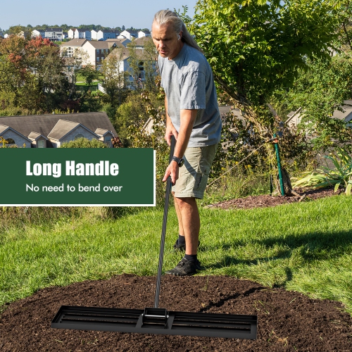 Gymax 30'' x 10'' Heavy Duty Lawn Level Tool for Soil w/ 67'' Handle Dirt Ground Leveler