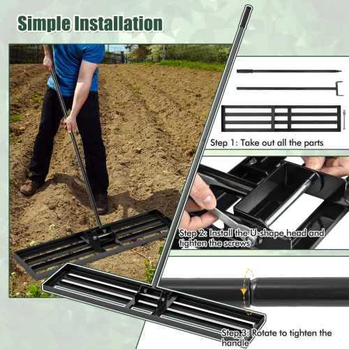 Gymax 30'' x 10'' Heavy Duty Lawn Level Tool for Soil w/ 67'' Handle Dirt Ground Leveler
