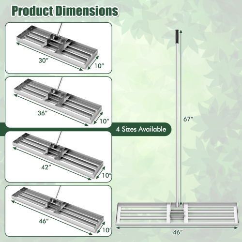 Gymax 30'' x 10'' Heavy Duty Lawn Level Tool for Soil w/ 67'' Handle Dirt Ground Leveler