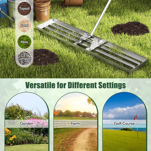 Gymax 30'' x 10'' Heavy Duty Lawn Level Tool for Soil w/ 67'' Handle Dirt Ground Leveler