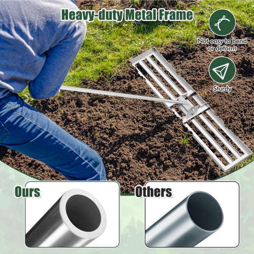 Gymax 30'' x 10'' Heavy Duty Lawn Level Tool for Soil w/ 67'' Handle Dirt Ground Leveler