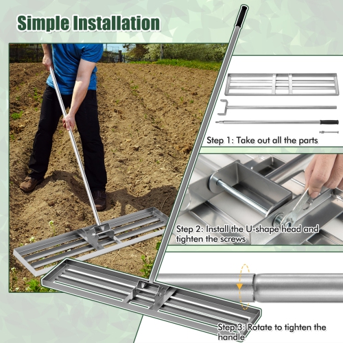 Gymax 30'' x 10'' Heavy Duty Lawn Level Tool for Soil w/ 67'' Handle Dirt Ground Leveler