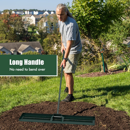 Gymax 30'' x 10'' Heavy Duty Lawn Level Tool for Soil w/ 67'' Handle Dirt Ground Leveler