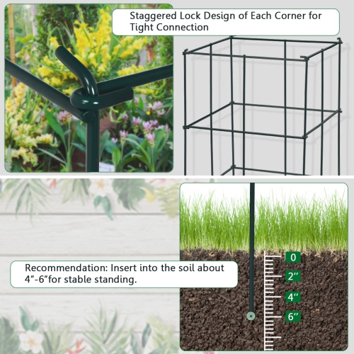 Gymax 8 Pack Tomato Cages Garden Cages Stakes Plant Trellis 16'' x 16'' x 39''