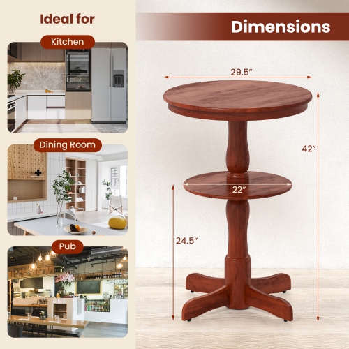 Gymax 2PCS 2-Tier Round High Top Table w/ Storage Shelf & Pedestal Base for Kitchen
