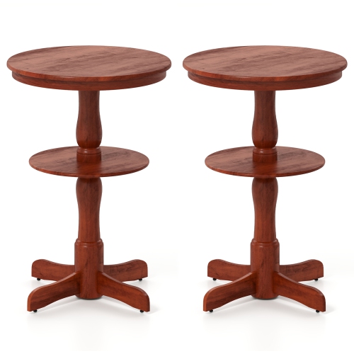 Gymax 2PCS 2-Tier Round High Top Table w/ Storage Shelf & Pedestal Base for Kitchen