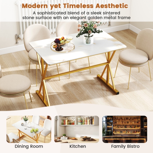 Gymax 44'' Rectangular Kitchen Table w/ Metal Frame Faux Marble Tabletop Heat