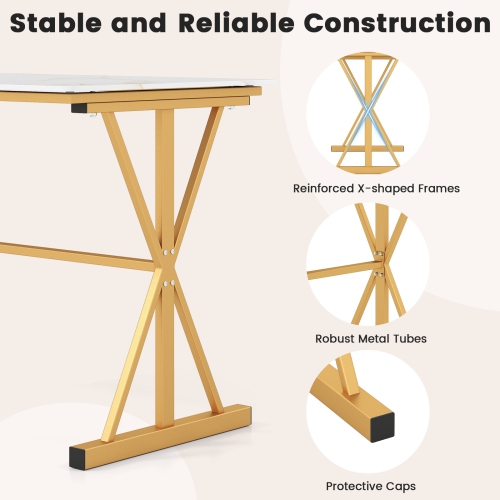 Gymax 44'' Rectangular Kitchen Table w/ Metal Frame Faux Marble Tabletop Heat