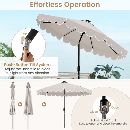 Gymax 10 FT Solar Patio Umbrella Outdoor Market Sunshade w/ 24 LED Lights