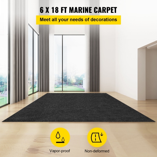 VEVOR 6x18 ft Marine Carpet, Charcoal Black Marine Grade Boat Carpet, Indoor/Outdoor Marine Carpeting with Water-proof TPR Backing, Water-proof