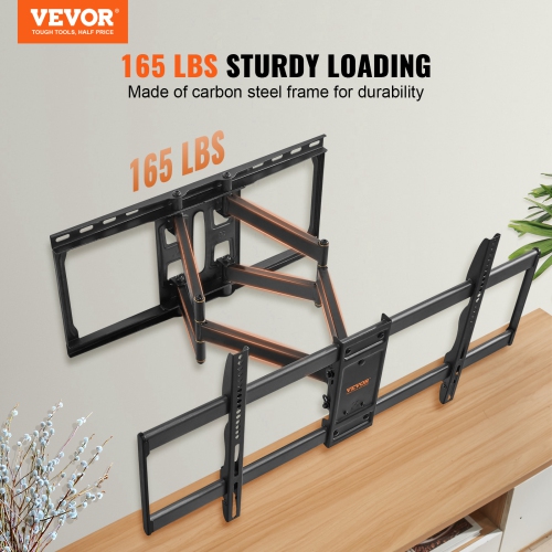 VEVOR 165 lbs L.C. TV Mount Fits for Most 37-90 inch TVs, Swivel Tilt Horizontal Adjustment TV Wall Mount Bracket with 4 Articulating Arms, Max VESA