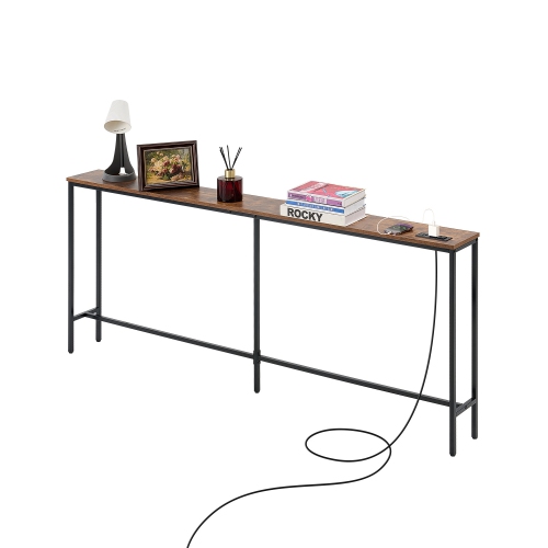VEVOR 70.9" Narrow Console Table, Behind Couch Table with Power Outlets, 1-Tier Long Entryway Table, with Metal Frame and Charge Station, for