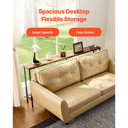 VEVOR 70.9" Narrow Console Table, Behind Couch Table with Power Outlets, 1-Tier Long Entryway Table, with Metal Frame and Charge Station, for