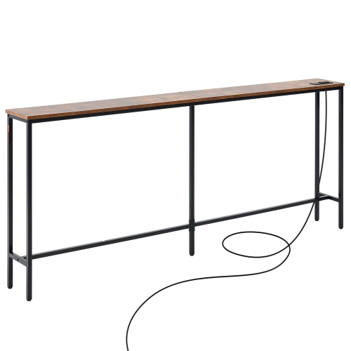 VEVOR 70.9" Narrow Console Table, Behind Couch Table with Power Outlets, 1-Tier Long Entryway Table, with Metal Frame and Charge Station, for