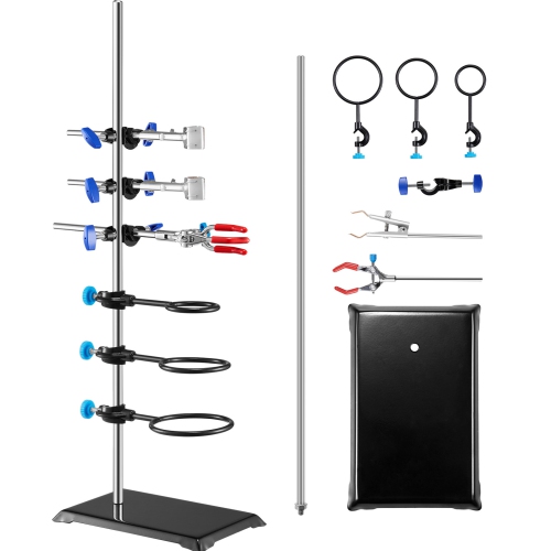 VEVOR  23.6" Lab Stand Support, Laboratory Retort Support Stand Set, Steel Lab Stand And 8.3" X 5.3" Cast Iron Base, Includes Flask Clamps, A Burette