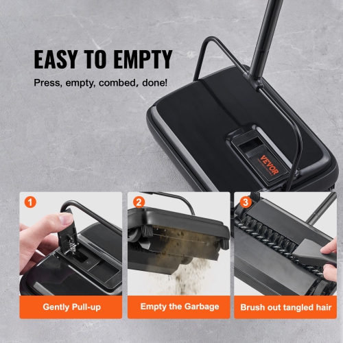 VEVOR 7.87in Paths Carpet Sweeper, Floor Sweeper Manual Non Electric, 300 ml Dustbin Capacity with Comb for Home, Office, Rugs, Hardwood Surfaces,