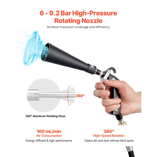 VEVOR 6-9.2 Bar Car Cleaning Gun, High-Pressure Blow Gun with 2-Set Nozzles, 360° Nozzle for Complete Cleaning, Blasts Dirt and Dust from Surface,