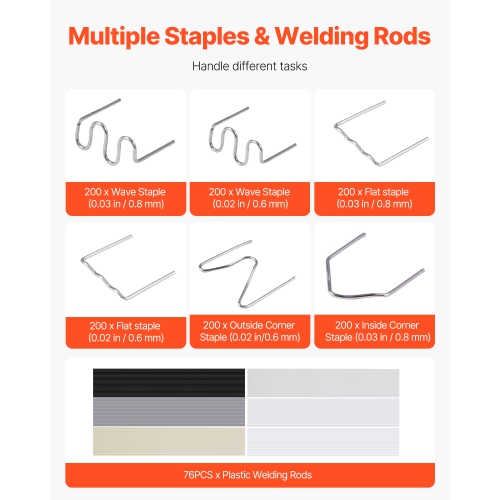 VEVOR 220W Plastic Welding Kit, with 1200PCS Hot Staples & 76PCS Welding Rods, Professional Hot Staple Welding Gun with LED Light, Carrying Case for