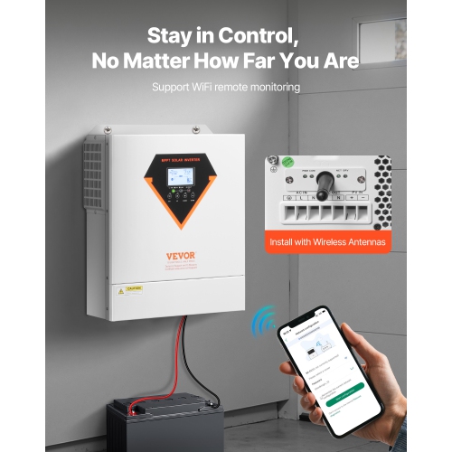 VEVOR 3500W Hybrid Solar Inverter, All in One Pure Sine Wave Power Inverter Charger, 24V DC to 220/230V AC, Built-in 100A MPPT Controller, for