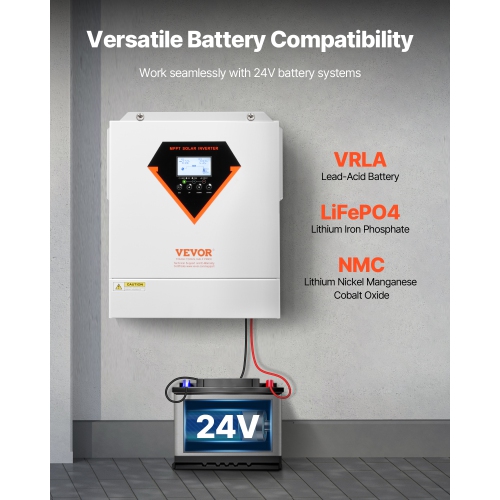 VEVOR 3500W Hybrid Solar Inverter, All in One Pure Sine Wave Power Inverter Charger, 24V DC to 220/230V AC, Built-in 100A MPPT Controller, for