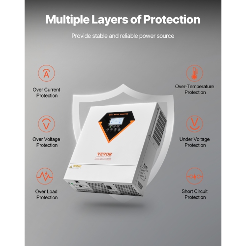 VEVOR 3500W Hybrid Solar Inverter, All in One Pure Sine Wave Power Inverter Charger, 24V DC to 220/230V AC, Built-in 100A MPPT Controller, for