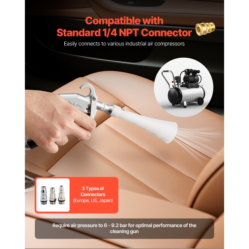 VEVOR 6-9.2 Bar Car Cleaning Gun, High-Pressure Blow Gun with 2-Set Nozzles, 360° Nozzle for Thorough Cleaning, Blasts Dirt and Dust from Surface,