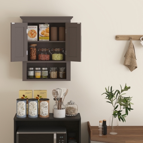 Armoire murale pour salle de bain kleankin, armoire à pharmacie, armoire de rangement pour toilette avec tablette pour salon et entrée, brun