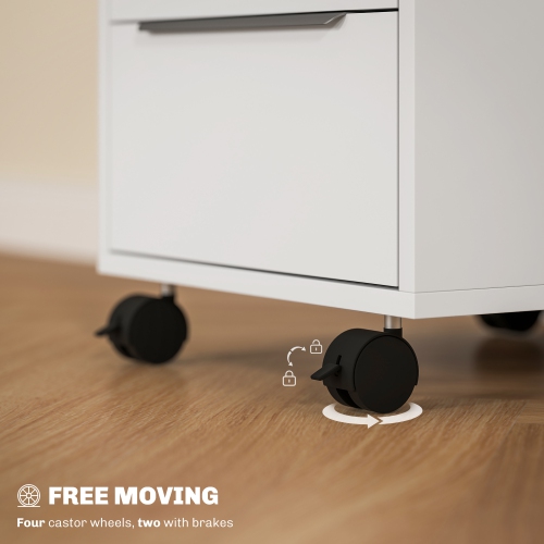 HOMCOM Vertical Filing Cabinet with Lock, 3-Drawer File Cabinet with Wheels, Home Office Organizer, White