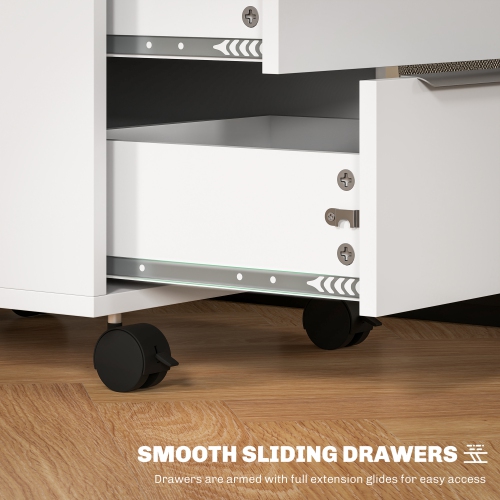 HOMCOM Vertical Filing Cabinet with Lock, 3-Drawer File Cabinet with Wheels, Home Office Organizer, White