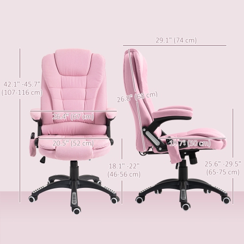 Vinsetto Massage Office Chair with with 6-Point Vibration, Linen Reclining Executive Office Chair with High Back, Swivel Wheels, Pink