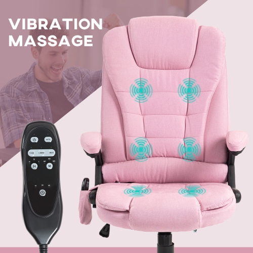 Vinsetto Massage Office Chair with with 6-Point Vibration, Linen Reclining Executive Office Chair with High Back, Swivel Wheels, Pink