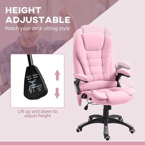Vinsetto Massage Office Chair with with 6-Point Vibration, Linen Reclining Executive Office Chair with High Back, Swivel Wheels, Pink