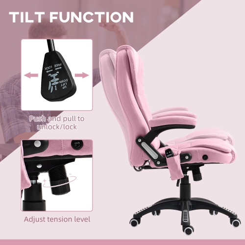 Vinsetto Massage Office Chair with with 6-Point Vibration, Linen Reclining Executive Office Chair with High Back, Swivel Wheels, Pink
