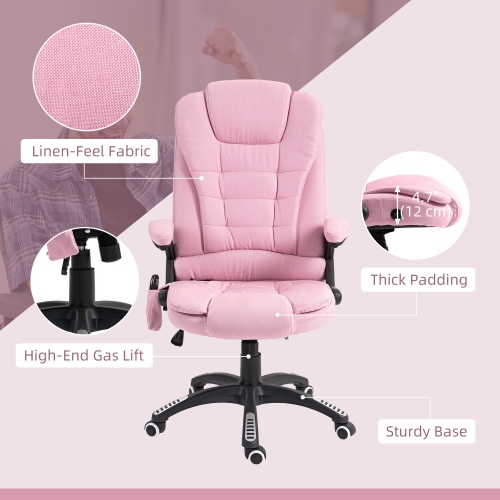 Vinsetto Massage Office Chair with with 6-Point Vibration, Linen Reclining Executive Office Chair with High Back, Swivel Wheels, Pink