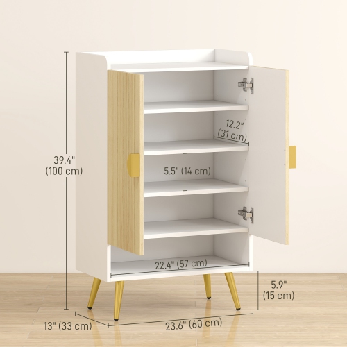 HOMCOM – Armoire étroite pour chaussures d'entrée avec 2 portes, tablettes ajustables et tablette ouverte pour 15 paires de chaussures, naturel