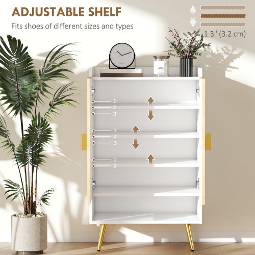 HOMCOM – Armoire étroite pour chaussures d'entrée avec 2 portes, tablettes ajustables et tablette ouverte pour 15 paires de chaussures, naturel