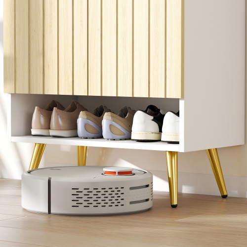 HOMCOM – Armoire étroite pour chaussures d'entrée avec 2 portes, tablettes ajustables et tablette ouverte pour 15 paires de chaussures, naturel