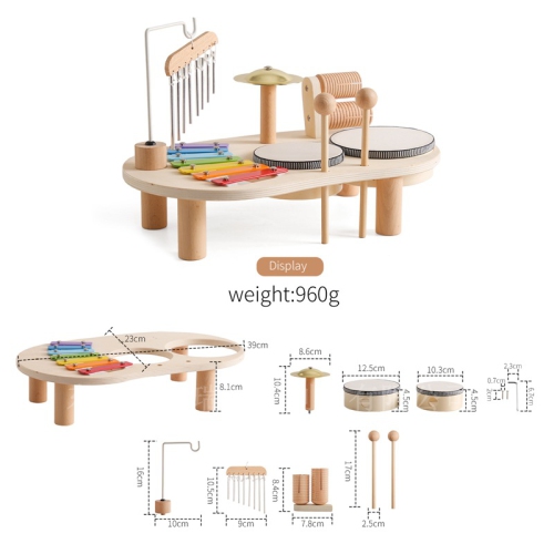 Wooden Baby Musical Instruments Set - Toddler Drum Kit with Xylophone, Wind Chimes and Rattles, Early Childhood Development Educational Toys,