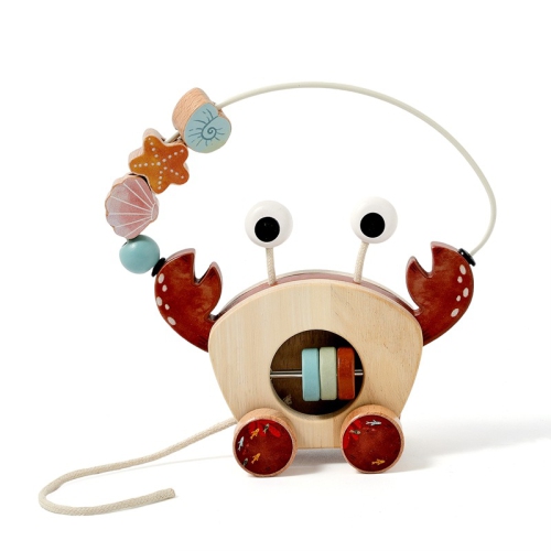 Educational wooden pull toys - Crab bead car, infant hand-eye coordination training, environmentally friendly wooden bead pull car, baby crawling
