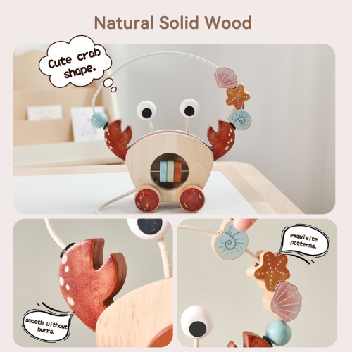 Educational wooden pull toys - Crab bead car, infant hand-eye coordination training, environmentally friendly wooden bead pull car, baby crawling
